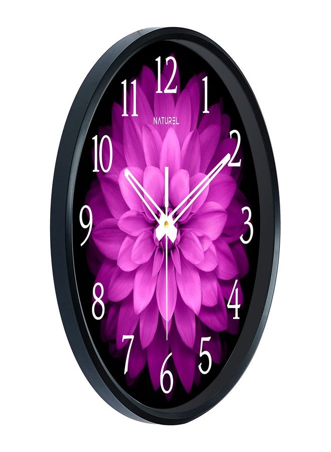 ناتشورال ساعة حائط دائرية الشكل من ناتشوريل، مصنوعة من البلاستيك والزجاج، للمنزل - إطار أسود (وردي) - تناظرية، 24 سم، 35 مم - Image 2